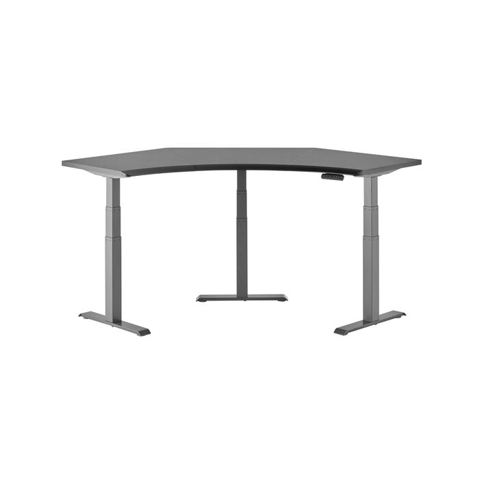 isolated image of a electric standing desk with a black finish top and slate finish legs image number 1