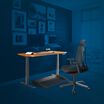 Office setup includes the Electric Standing Desk 48x30, task chair with headrest and accessories shown with a blue background.