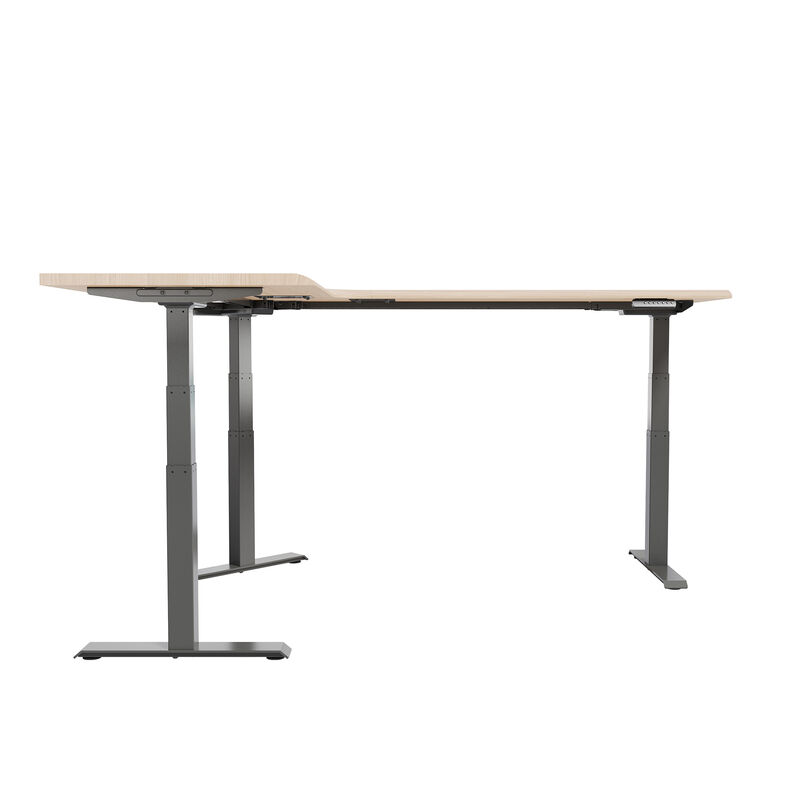 side view of the light wood finish l shape electric standing desk image number null