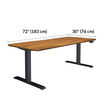 Electric Standing Desk 72x30 is 72 inches wide and 30 inches long 