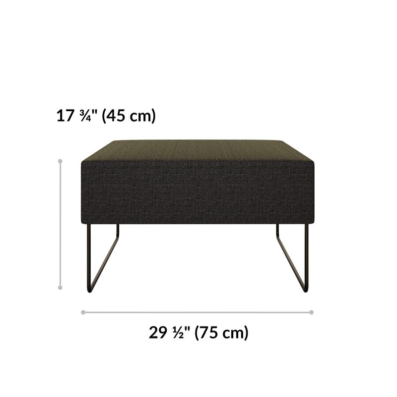 deep grey ottoman is 17 and 3 quarter inches tall and 29 and a half inches wide image number null