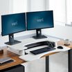 varidesk pro plus 36 white sit-stand desk converter in lowered position at office
