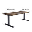 Electric Standing Desk 72x30 is 72 inches wide and 30 inches long 