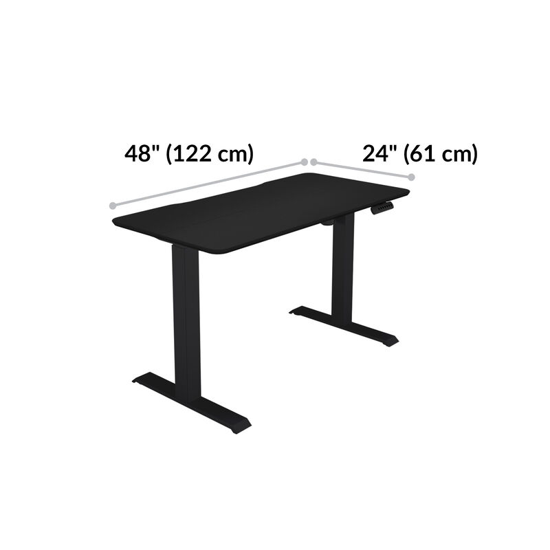 essential electric standing desk split top black is 48 inches wide and 24 inches deep  image number null