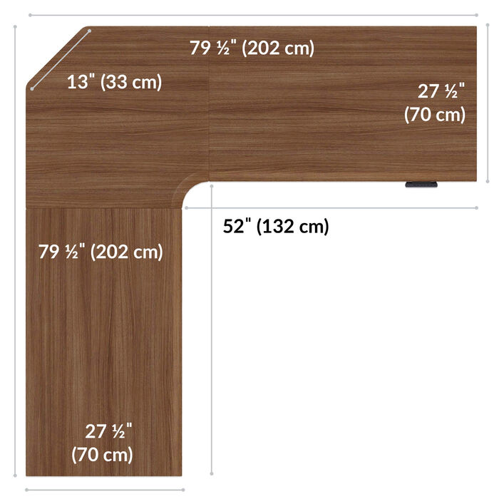 overhead view of L-shape standing desktop that is eighty inches wide and eighty inches deep image number 3