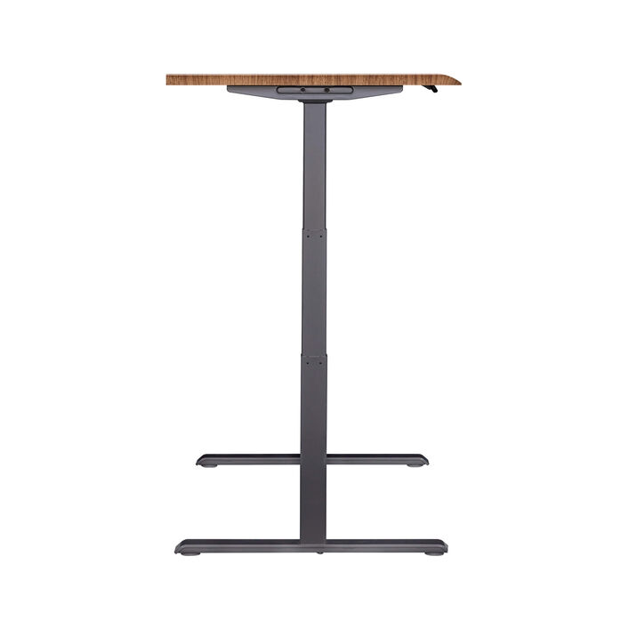 side view of an electric standing desk with a walnut finish top and slate legs image number 2