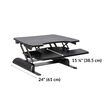 varidesk basic 30 in black is twenty-four inches deep and the keyboard tray is just over fifteen inches deep