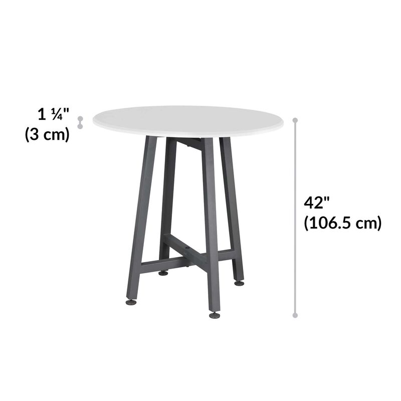 Standing Round Table with a white table top and slate color legs image number null