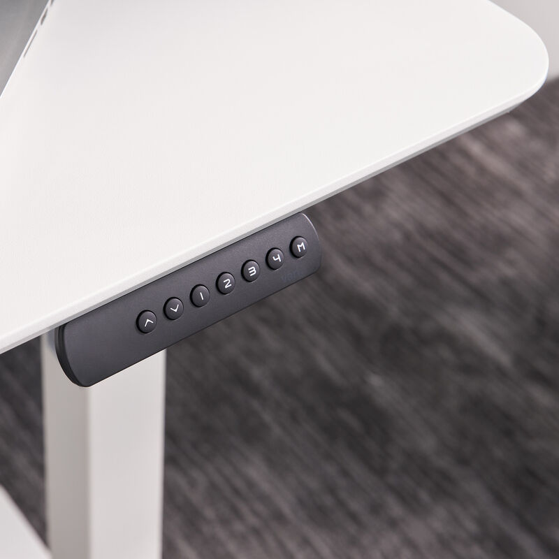 closeup view of essential electric standing desk in white finish image number null