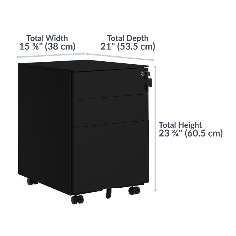 black file cabinet is twenty three and three quarters tall image number null