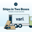 varidesk electric dual monitor converter in black ships in 2 boxes and has a 5 year warranty
