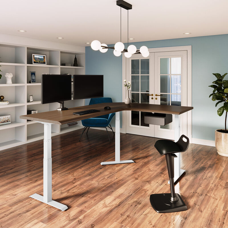 l shape electric standing desk in a raised position image number null
