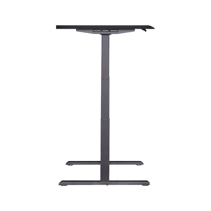side view of an electric standing desk with a black top and slate legs image number 2