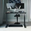Space-Saving - Complete Sit-Stand Workspace bundle is comprised of the electric standing desk 48 by 30, dual monitor arm, active seat, power hub, and standing mat 34 by 20