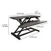 electric desk converter has a height of 6 to 19.25 inches and a width of 36 inches