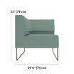 Aqua green corner seat shown on white background with measurements of  31 inches tall and 29 and a half inches wide