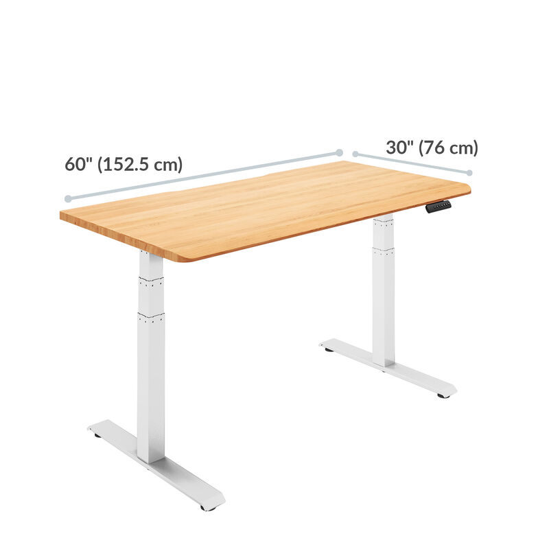 solid wood electric standing desk with a length of sixty inches and thirty inches deep image number null