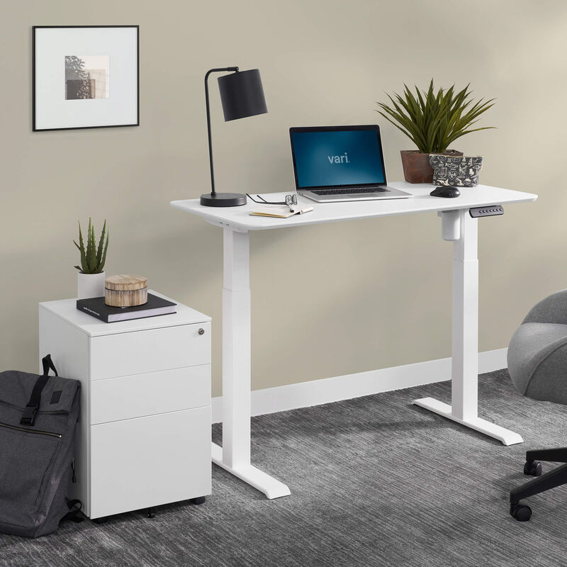 Budget friendly home office setup includes an essential electric standing desk 48 by 24 and an essential file cabinet image number null