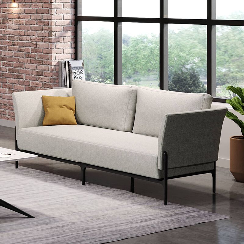 contemporary three-seat sofa in silver grey placed in office setting with windows image number null