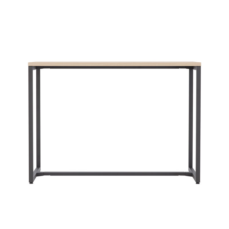 front view of the standing work table completely open in the center allowing room for a chair to be placed under image number null