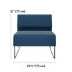 navy armless seat id 31 inches tall and 29 and a half inches wide