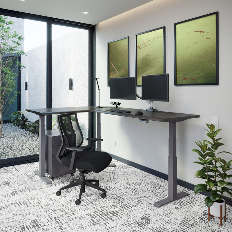 espresso wood l shape desk raised image number null