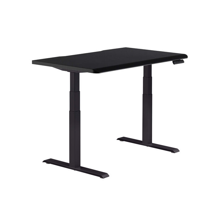 isolated image of a electric standing desk with a black top and black legs image number 1