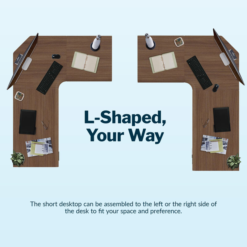 l shaped your way the short desktop can be assembled to the left or right side of the desk to fit your space and preference  image number null