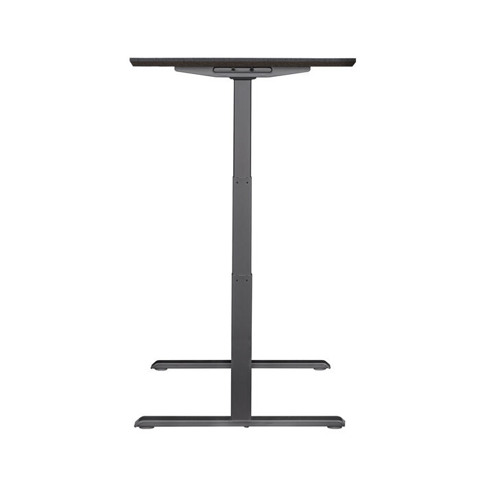 side view of an electric standing desk with a black top and slate legs image number 2