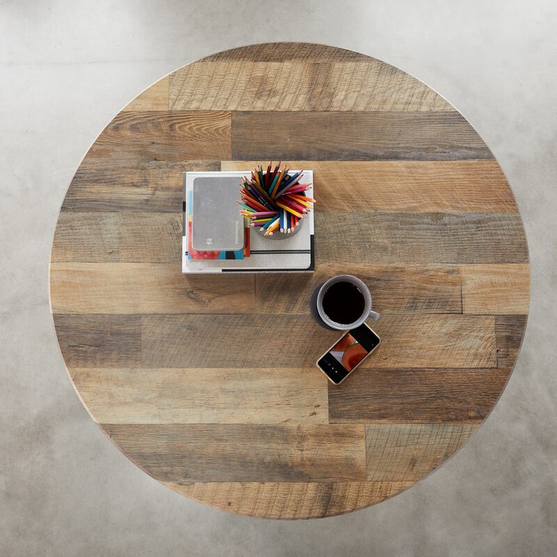 Overhead view of Standing Round Table Reclaimed Wood in office image number null