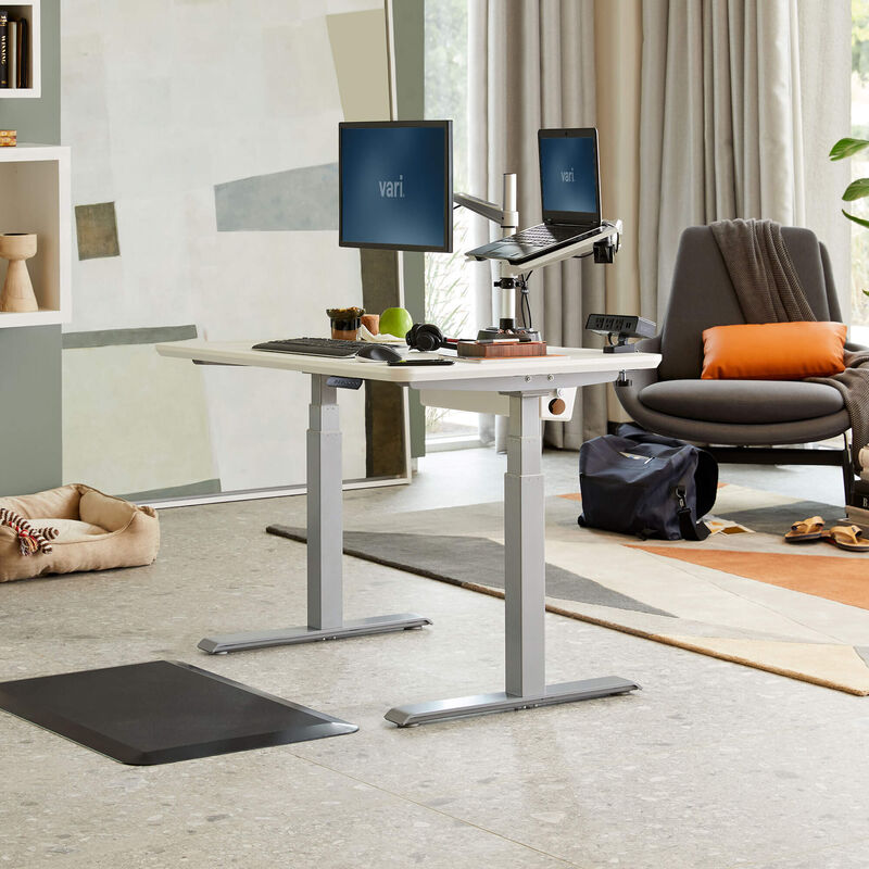 Electric Standing Desk 48x30 White in lowered position at home image number null