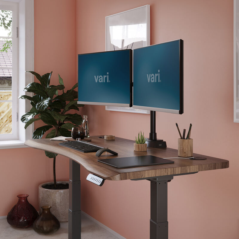 walnut finish standing desk in a home office setting image number null