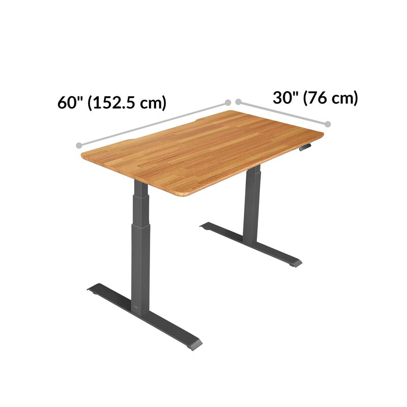 Electric Standing Desk 60x30 Butcher Block base is 30 inches deep and 60 inches wide image number null