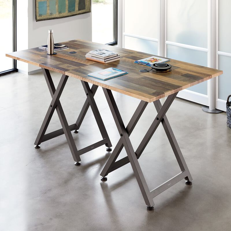 Two Standing Meeting Tables Reclaimed Wood joined together in office image number null