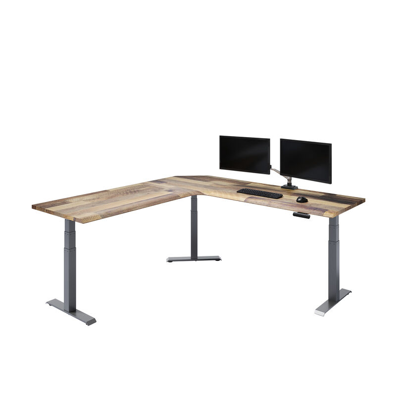 overview image of reclaimed wood l shape with monitor on desk image number null