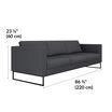 three-seat sofa is twenty-three and a half inches tall