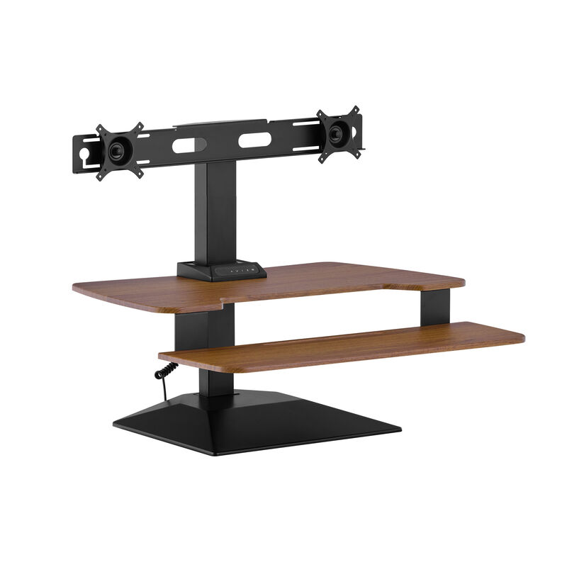 varidesk electric dual monitor converter in walnut in a raised position image number null