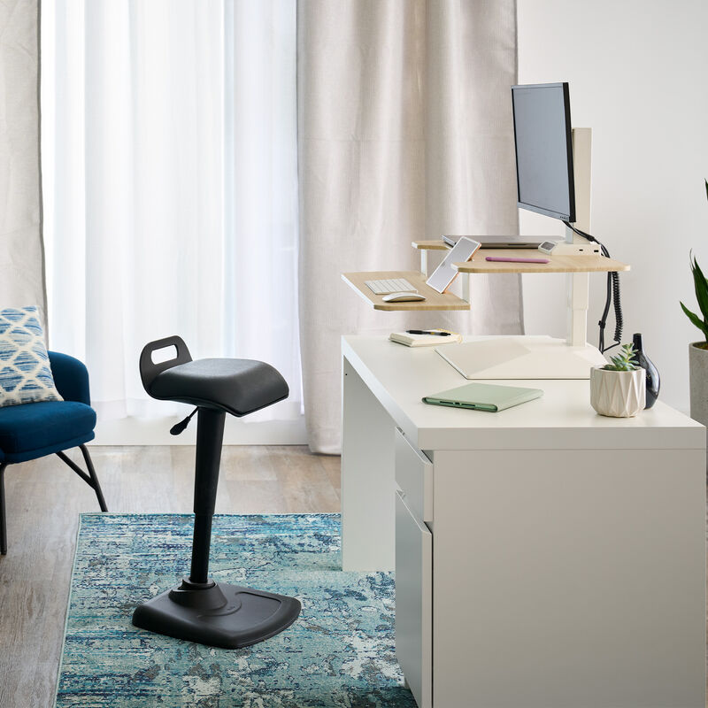 varidesk electric single monitor converter in light wood in a raised position at an angle image number null