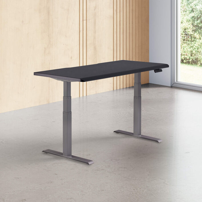 black finish standing desk top with slate legs in a open office image number 0