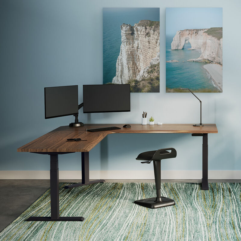 lowered l shape desk in walnut in an at home office setting  image number null