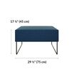 navy ottoman is 17 and 3 quarter inches tall and 29 and a half inches wide