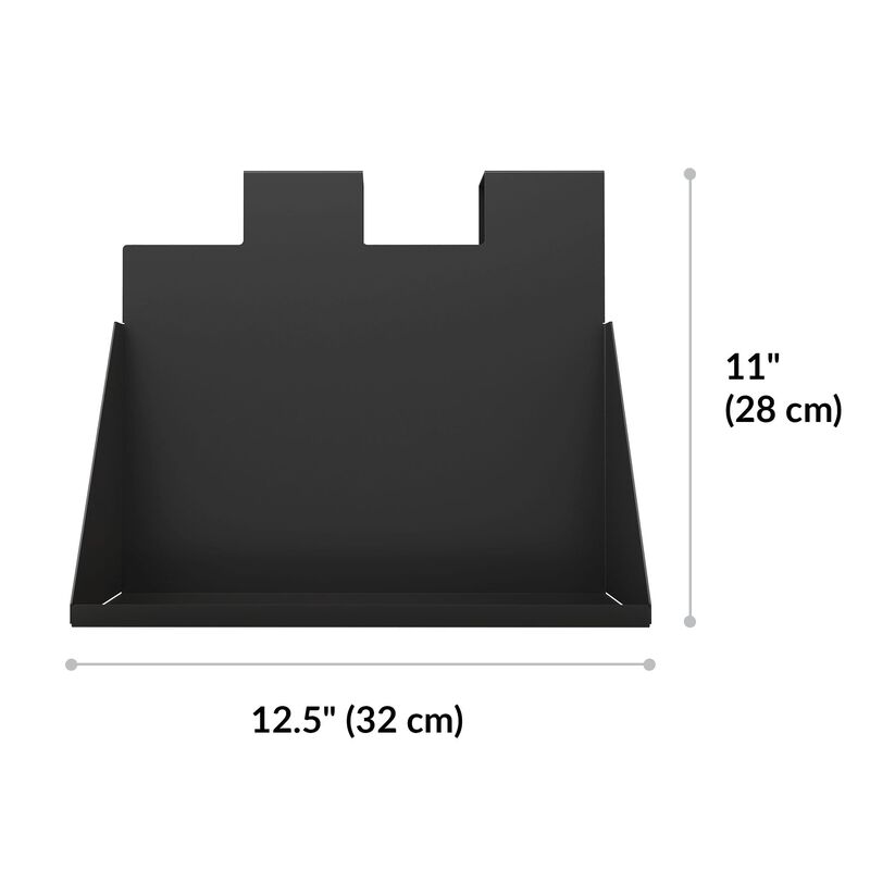 quickflex cubes hanging shelf accessory in black with measurements image number null