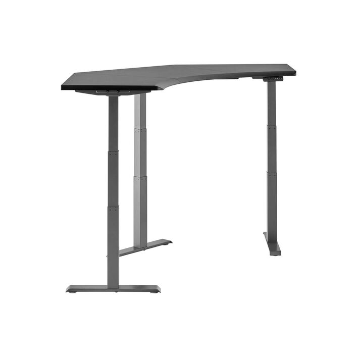 side view of an electric standing desk with a black finish top and slate finish legs image number 2