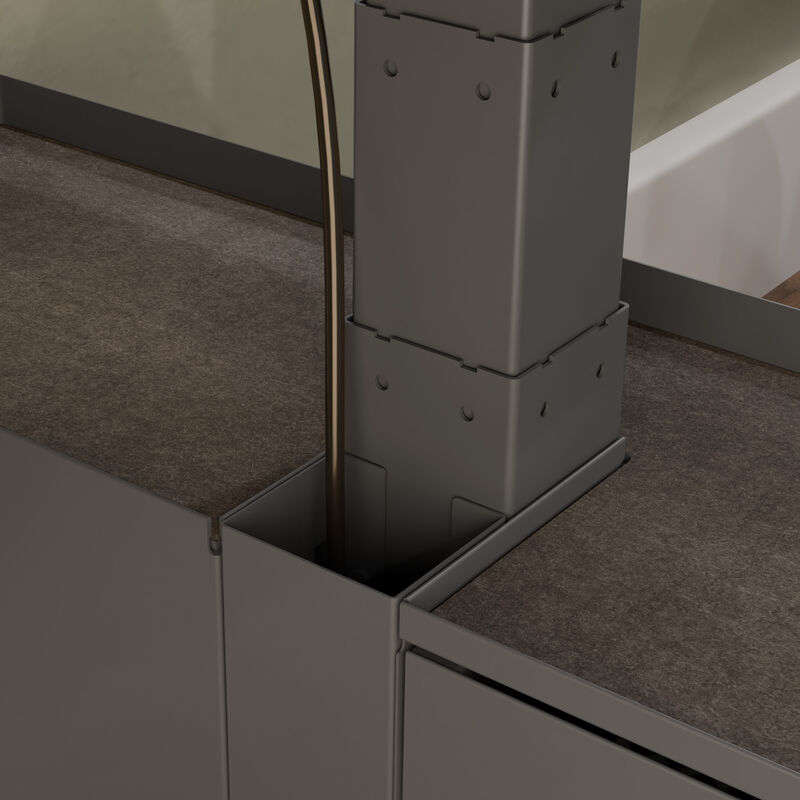 close up of cord management on standing desk cubbies image number null