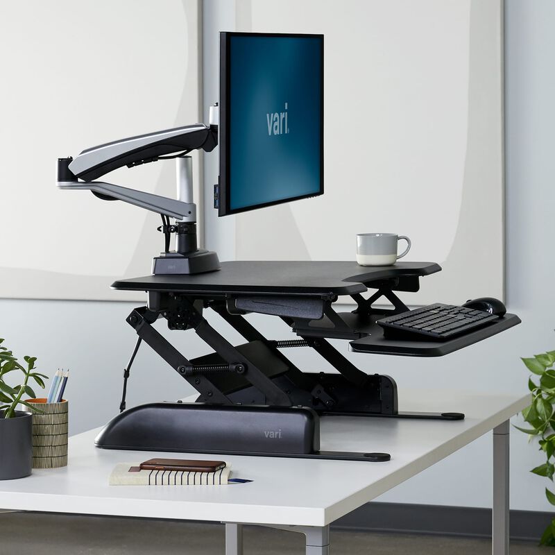 varidesk basic 30 in black raised on top of existing desk image number null