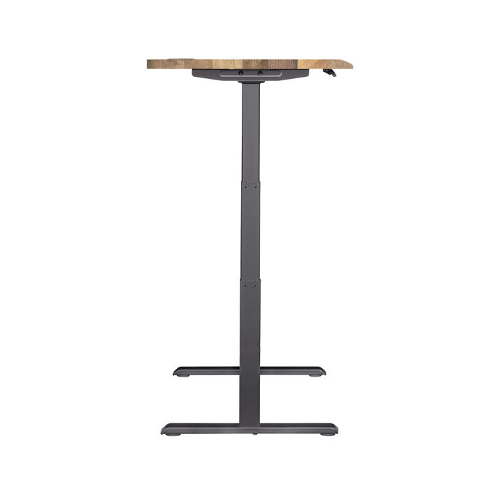 side view of an electric standing desk with a reclaimed wood finish top and slate legs image number 2
