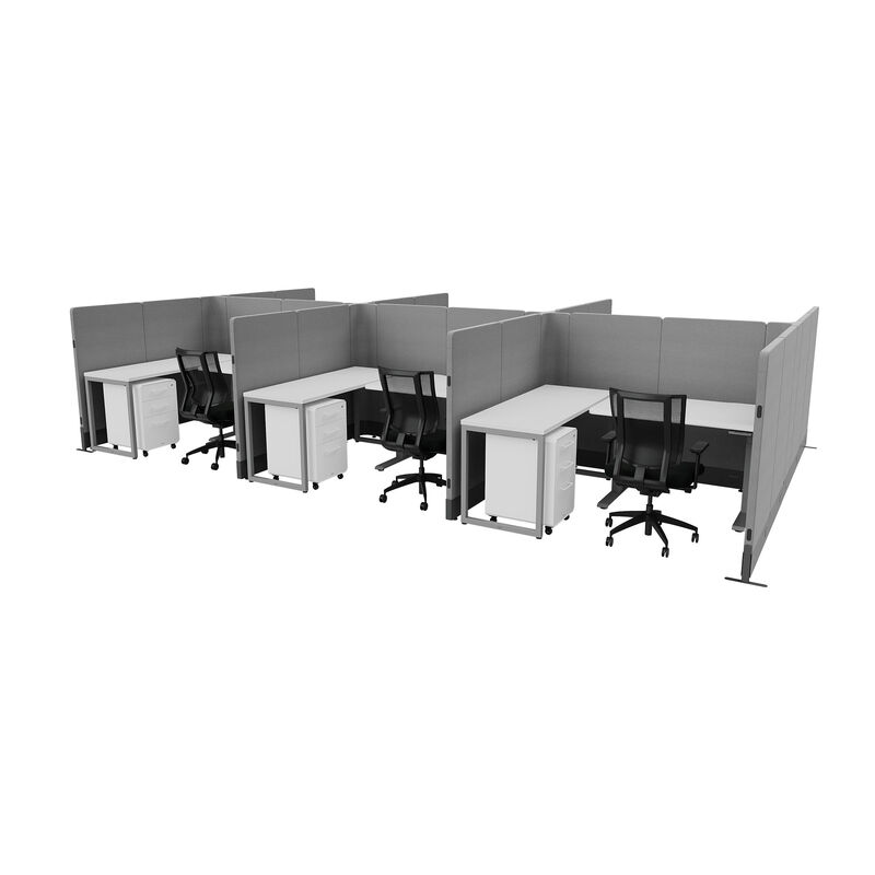 quick flex cube elevated six pack pictured with six desks, six tables, six storage cabinets and siz task chairs and six task chairs image number null