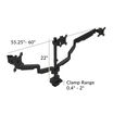 triple monitor arm pictured with dimensions
