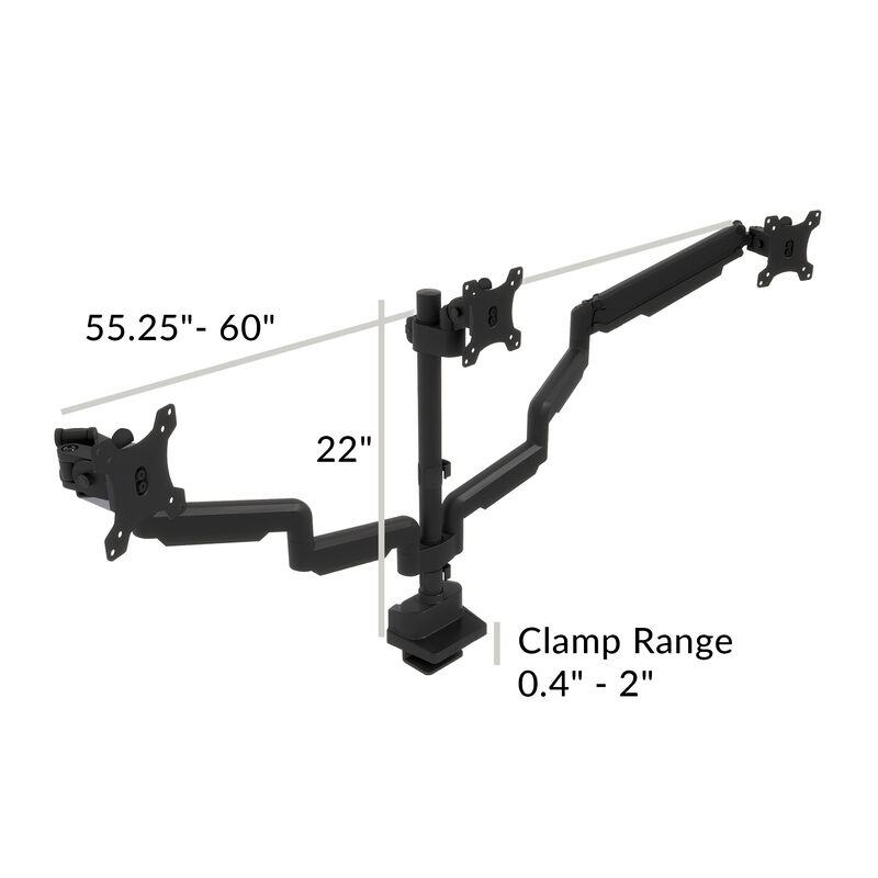 triple monitor arm pictured with dimensions image number null