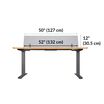 Acrylic Modesty Panel for the Electric Standing Desk 60 in Frosted Acrylic dimensions, 52 inches wide, 12 inches off desktop in the upward position